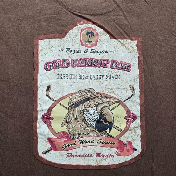 Joe Marlin Tshirt Mens XL Brown Short Sleeve Gold Parrot Bar Paradise Birdie - Picture 8 of 8